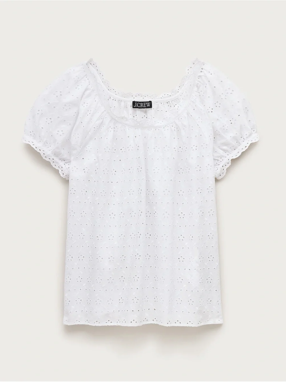 NWT J.Crew 3X Scallop Trim Eyelet Puff-Sleeve Top White Pointelle Blouse Shirt